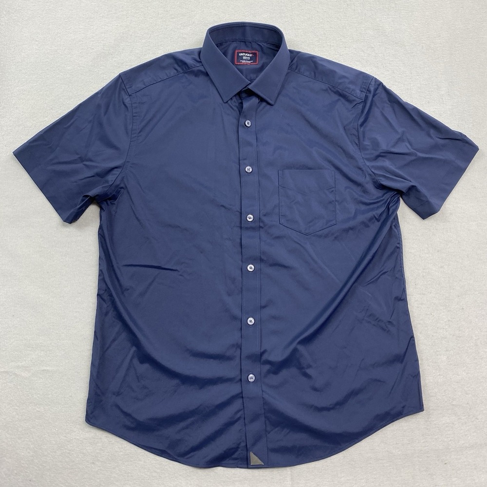 UNTUCKit Shirt Mens Medium Navy Button Up Gironde SS Performance Nylon